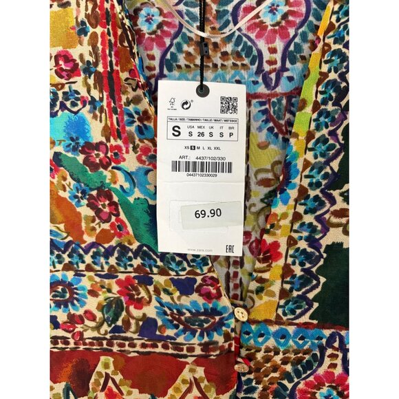 Zara Long Sleeve Boho Floral Patchwork Dress With Button Detail Size M  NWT - Picture 8 of 13